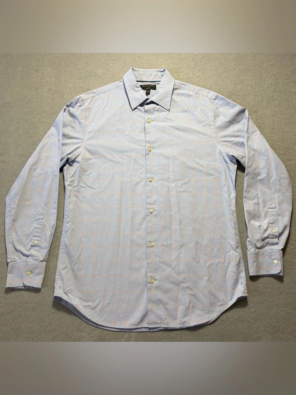 Banana Republic Mens Dress Shirt 16.5 34/35 Blue Orange Plaid Tailored Fit